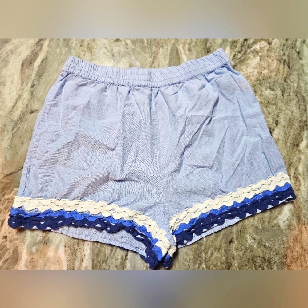 Simply Southern Blue Ric Rac Trim Shorts Size M Elastic Waist